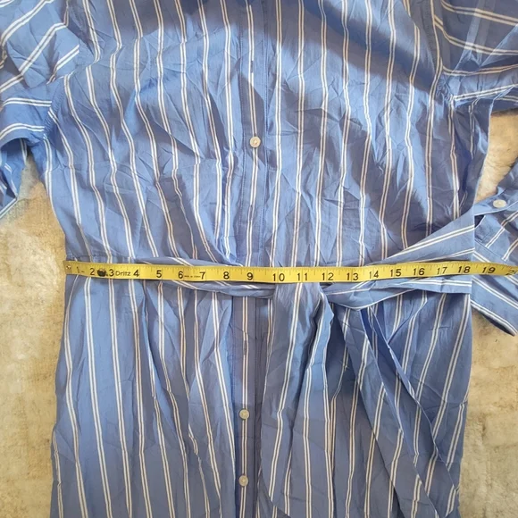 Universal Thread Midi Shirt Dress Blue/White Stripe 100% Cotton Tie Waist Size M - Picture 4 of 11